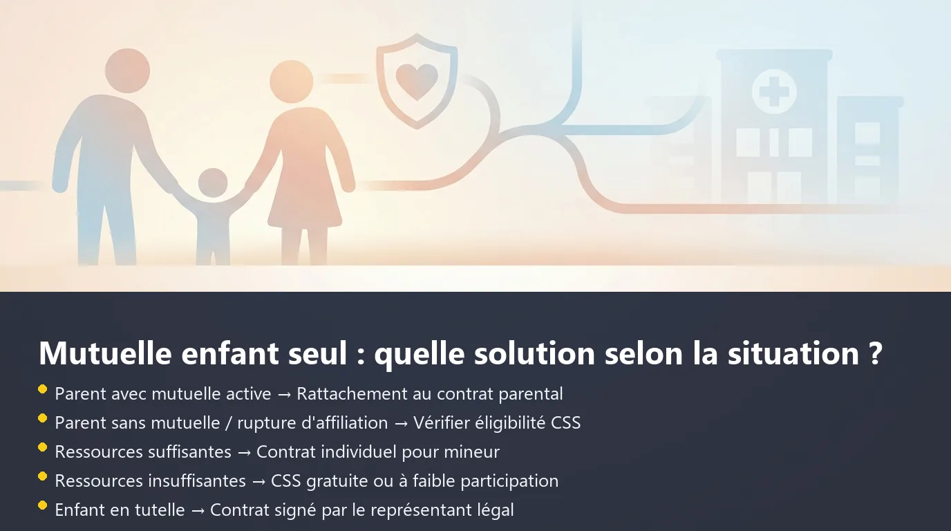 Arbre de décision pour choisir entre rattachement à la mutuelle parentale et contrat individuel pour enfant seul