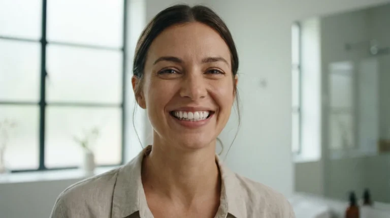 Sourire aux dents blanches d'une personne en consultation dans un cabinet dentaire