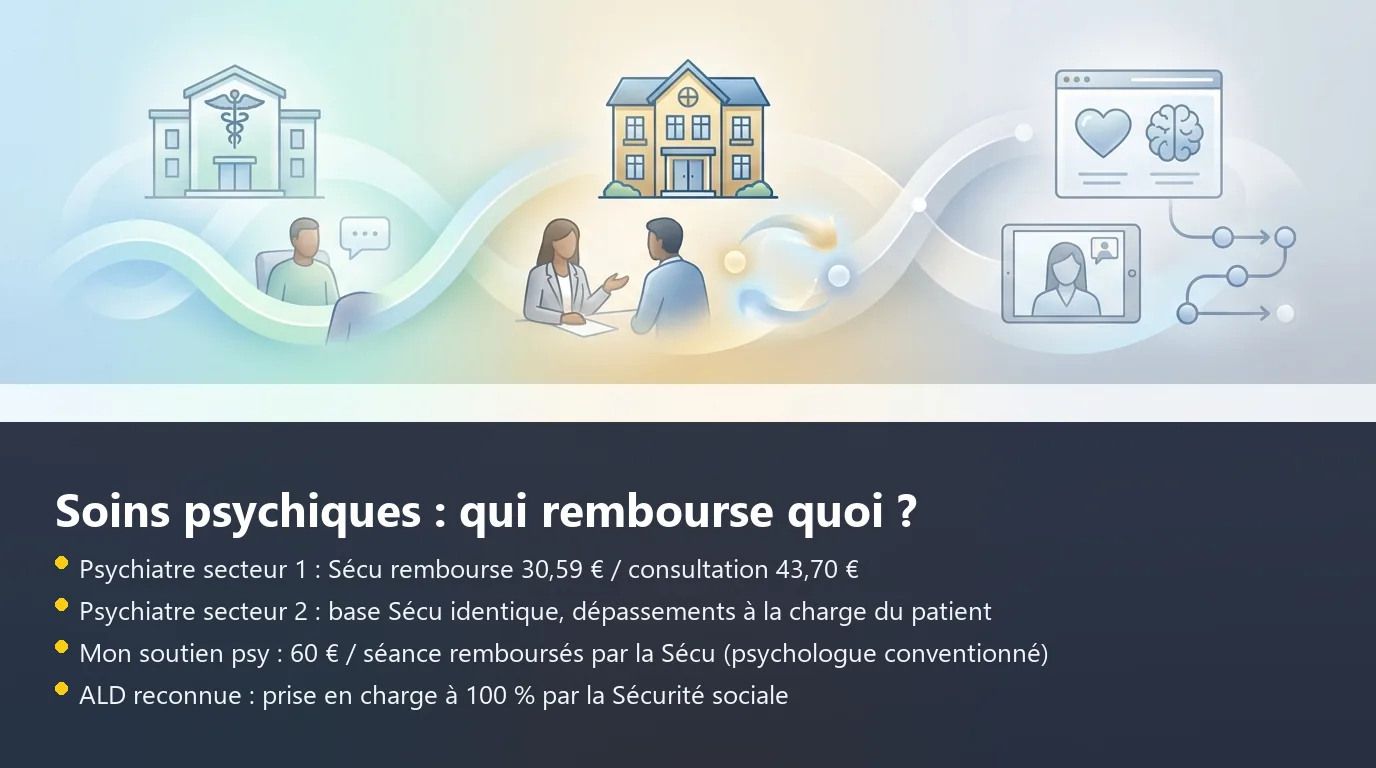 Comparaison des remboursements selon la voie d'accès aux soins psychiques en France