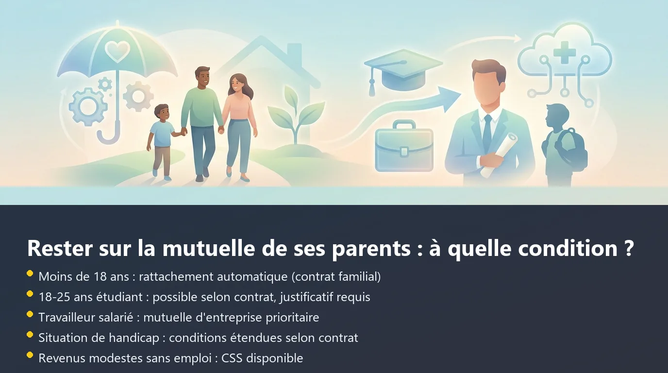 Schéma des conditions de rattachement à la mutuelle des parents selon l'âge et le statut