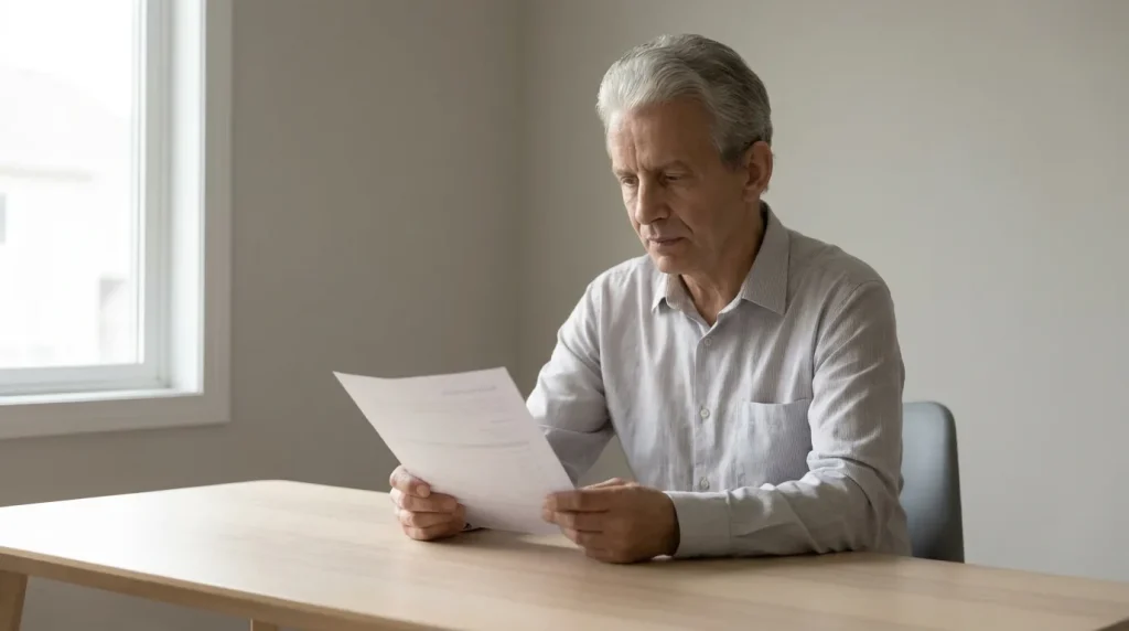 Personne consultant un devis de complémentaire santé à son bureau