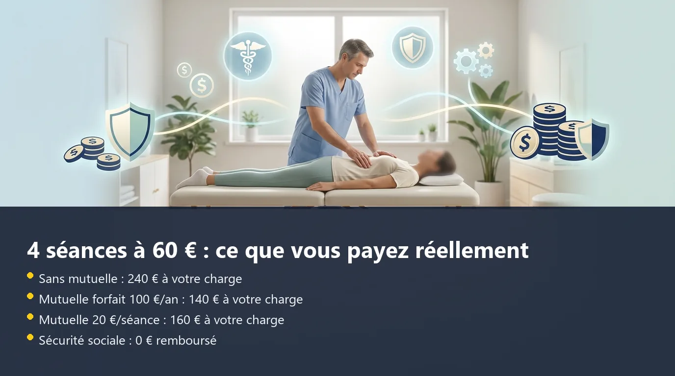 Comparaison du coût réel de 4 séances de chiropracteur selon la couverture mutuelle