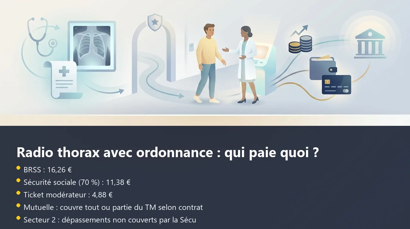 Décomposition du remboursement d'une radio thorax avec ordonnance en secteur 1, parcours de soins respecté