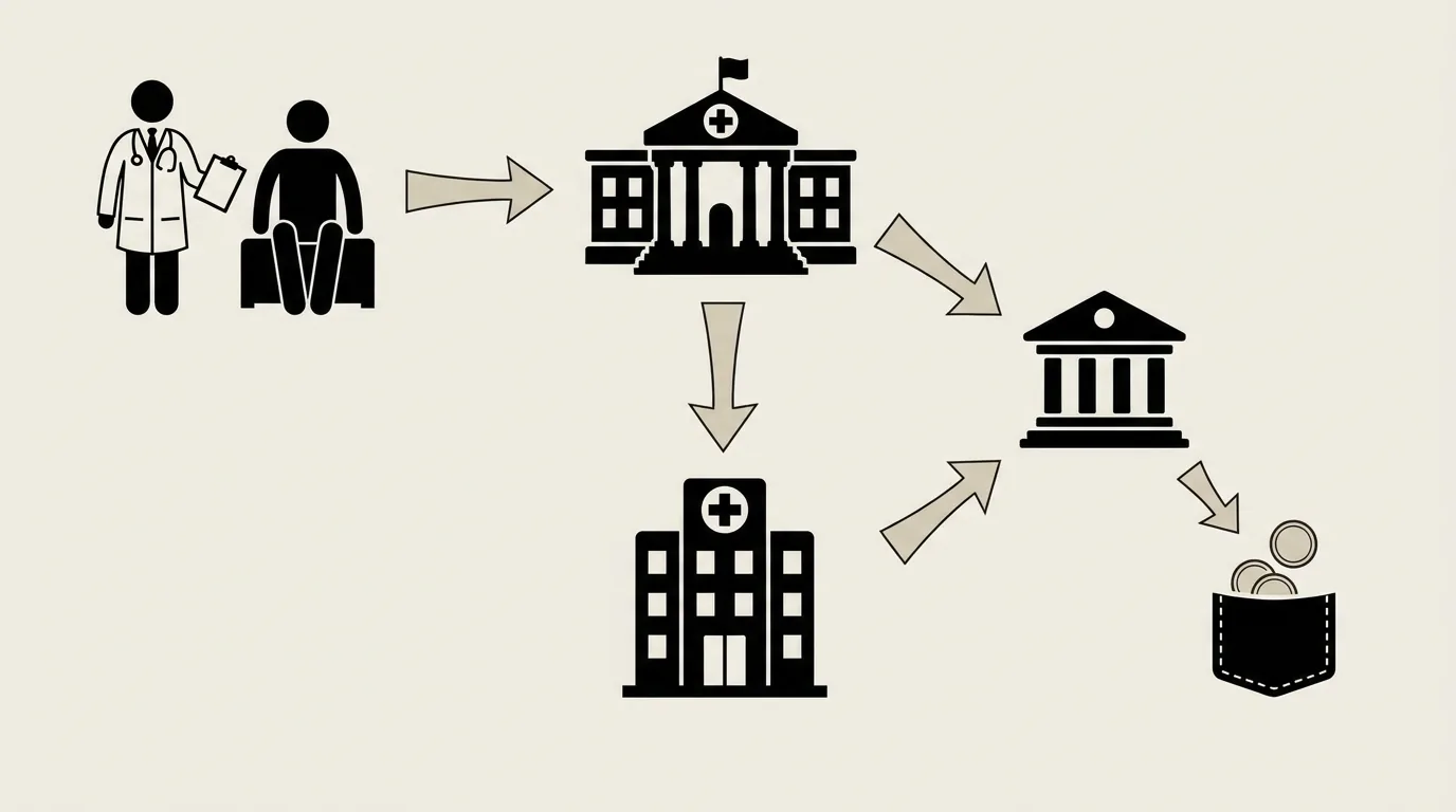Schéma du flux de remboursement en cascade de la Sécurité sociale vers la mutuelle puis le reste à charge