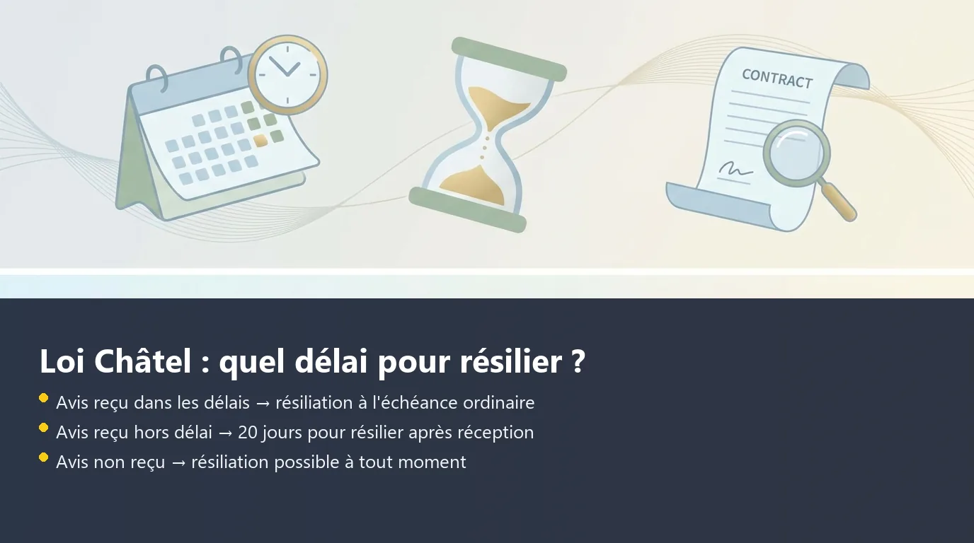 Schéma des trois situations d'activation de la loi Châtel selon la date de réception de l'avis d'échéance