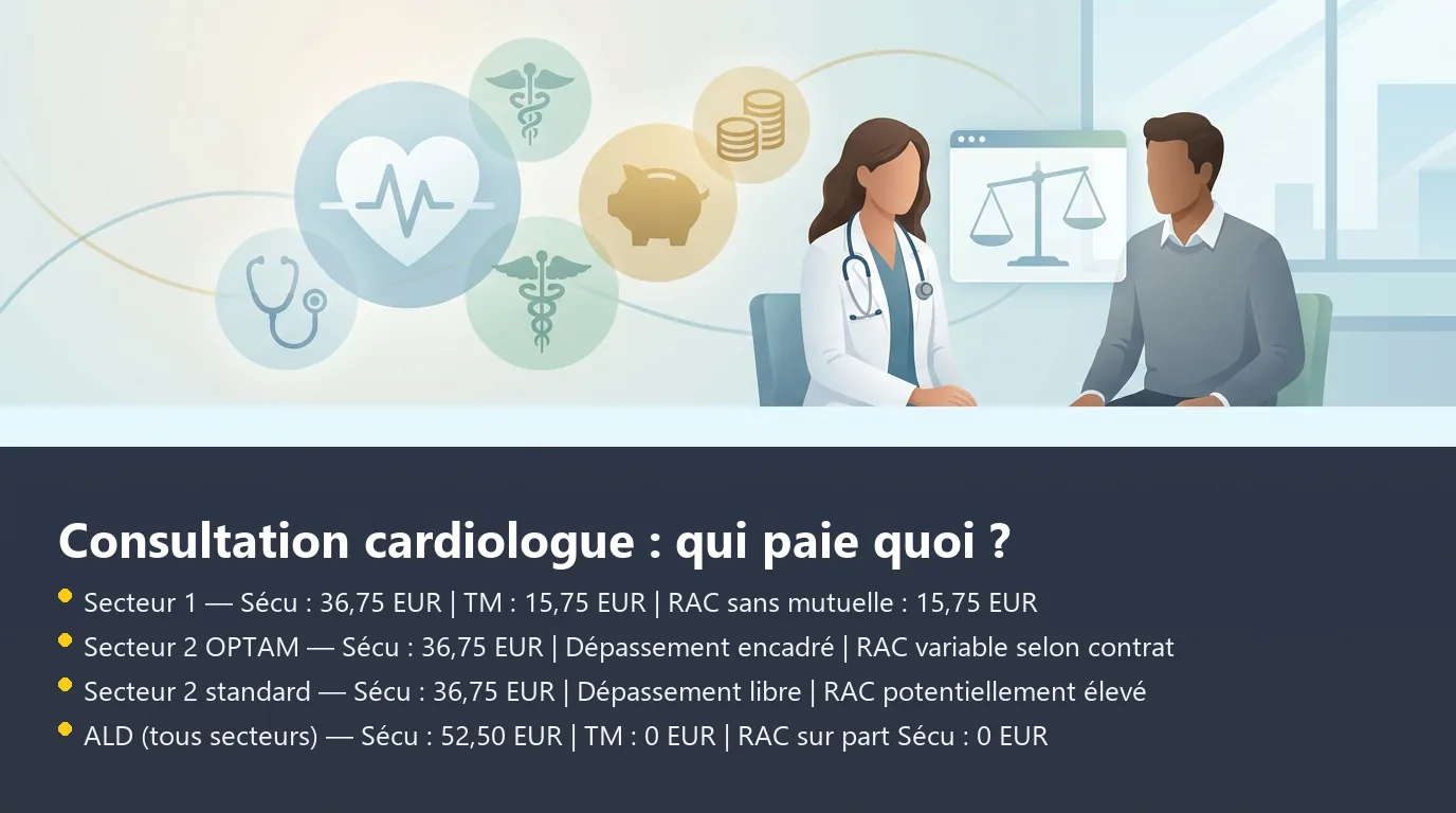 Comparaison du reste à charge selon le secteur de convention du cardiologue en 2026