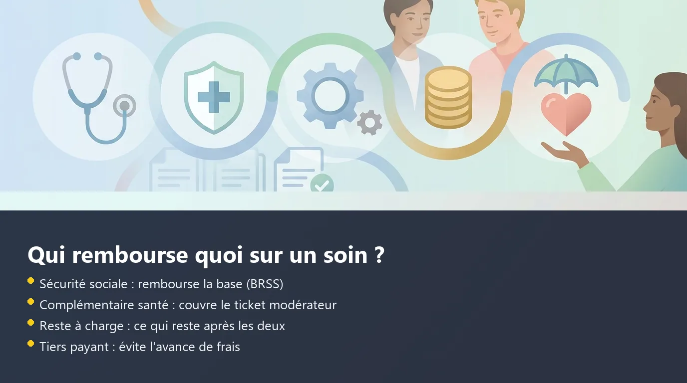 Schéma de l'articulation entre Sécurité sociale et complémentaire santé sur un acte médical